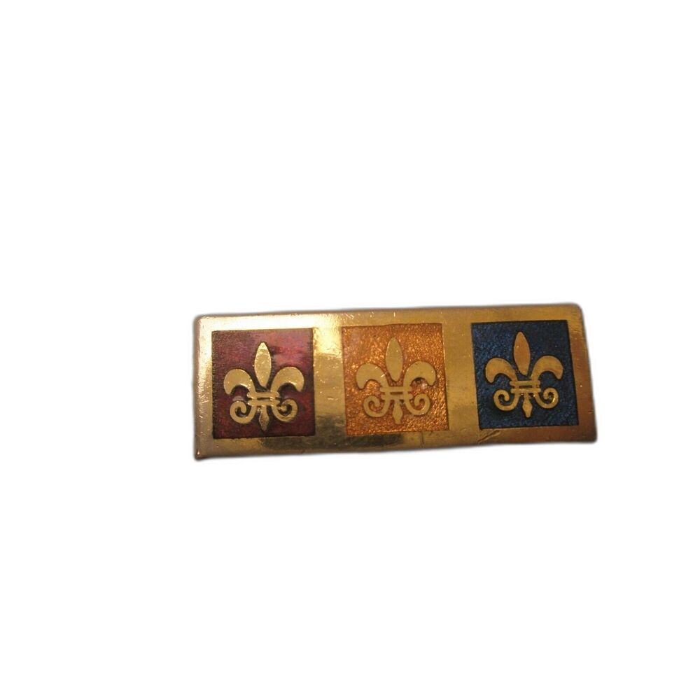 -Fleur de Lis Multi Color BSA Boy Scouts Vintage KINNEY CO SMALL Tie Bar Clip